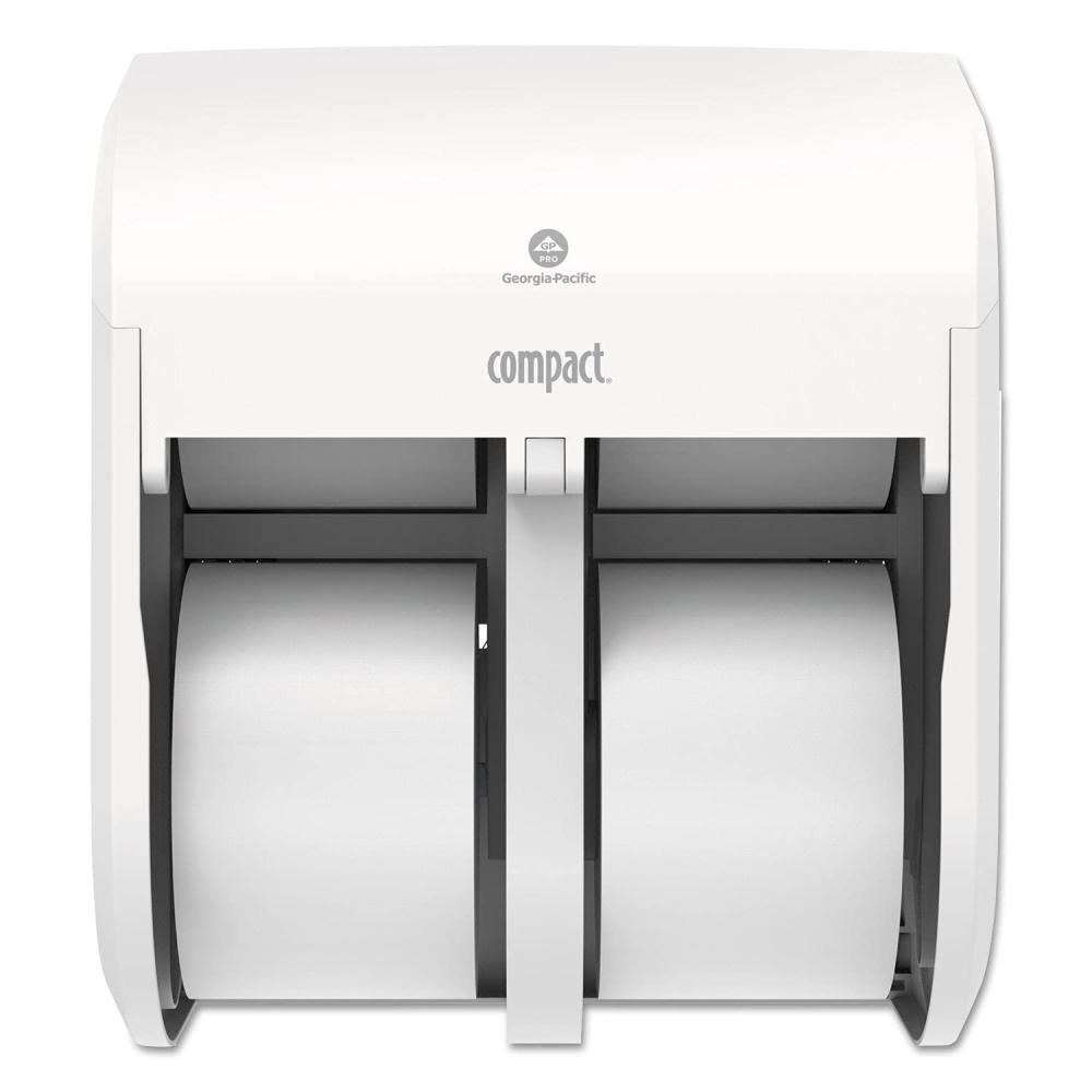 image:imageGeorgiaPacific Compact 4Roll Quad Coreless HighCapacity Toilet Paper Dispenser by GP PRO Faux Stainless 56746A 11750 W x 6900 D x 13250 HWhite