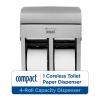 Georgia-Pacific Compact 4-Roll Quad Coreless High-Capacity Toilet Paper Dispenser by GP PRO, Faux Stainless, 56746A. 11.750″ W x 6.900″ D x 13.250″ H(Stainless Steel)