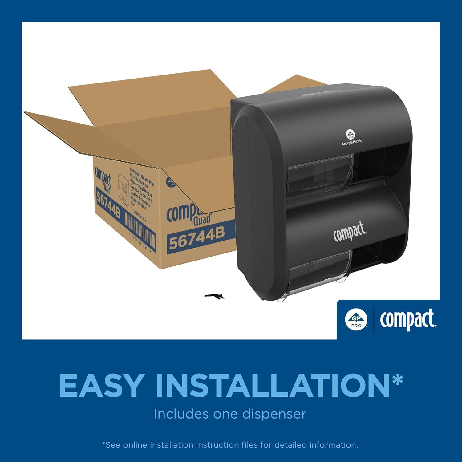 image:imageCompact 4ROLL Quad Plus CORELESS HIGHCapacity Toilet Paper Dispenser Black 1 Dispenser