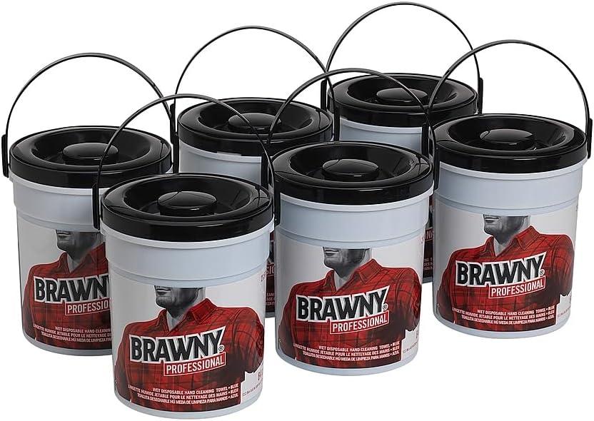 image:imageGeorgiaPacific Brawny Professional Disposable Wet Hand Cleaning Towel by GP PRO GeorgiaPacific 21501 Blue 84 Towels Per Bucket 6 Buckets Per Case Towel WxL 86 x 122