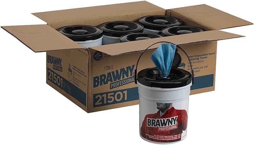 image:imageGeorgiaPacific Brawny Professional Disposable Wet Hand Cleaning Towel by GP PRO GeorgiaPacific 21501 Blue 84 Towels Per Bucket 6 Buckets Per Case Towel WxL 86 x 122