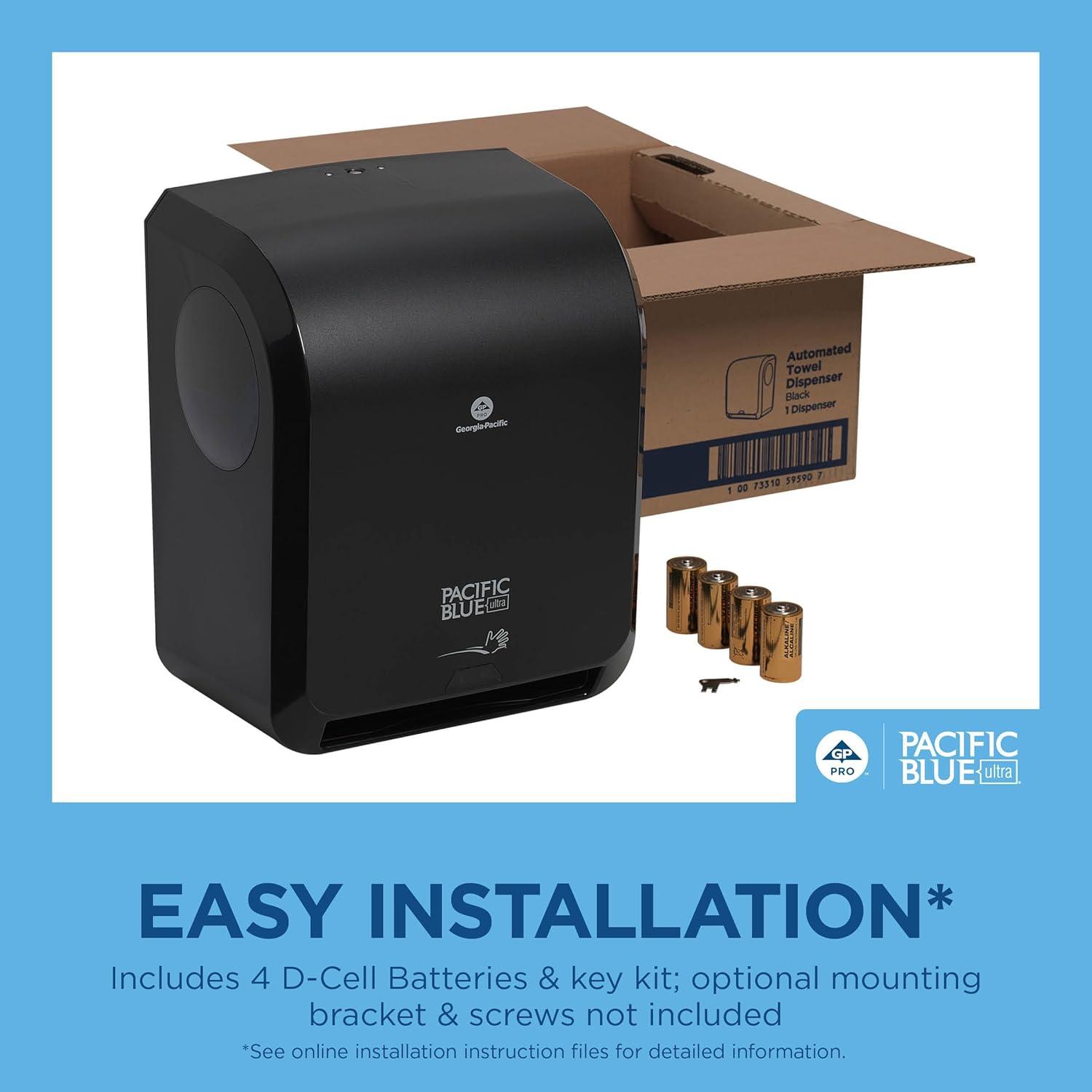 image:imagePacific Blue Ultra 8 HighCapacity Automated Touchless Paper Towel Dispenser by GP PRO GeorgiaPacific Black 59590 129 W x 9 D x 16 H 1 DispenserAutomated dispenser