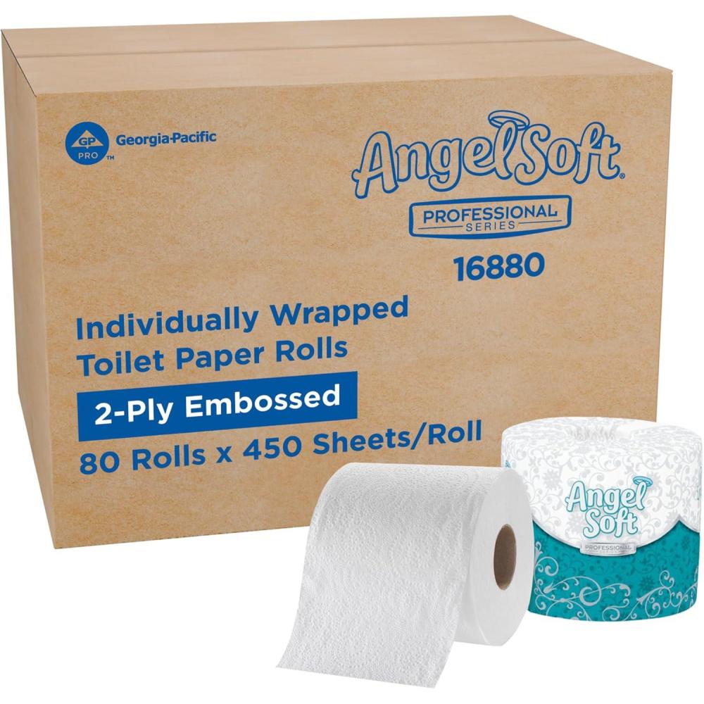image:imageAngel Soft Professional Series by GeorgiaPacific PRO 2Ply Embossed Toilet Paper White Individually Wrapped 450 Sheets Per Roll 80 Toilet Tissue Rolls Per Case 16880450 Count Pack of 80