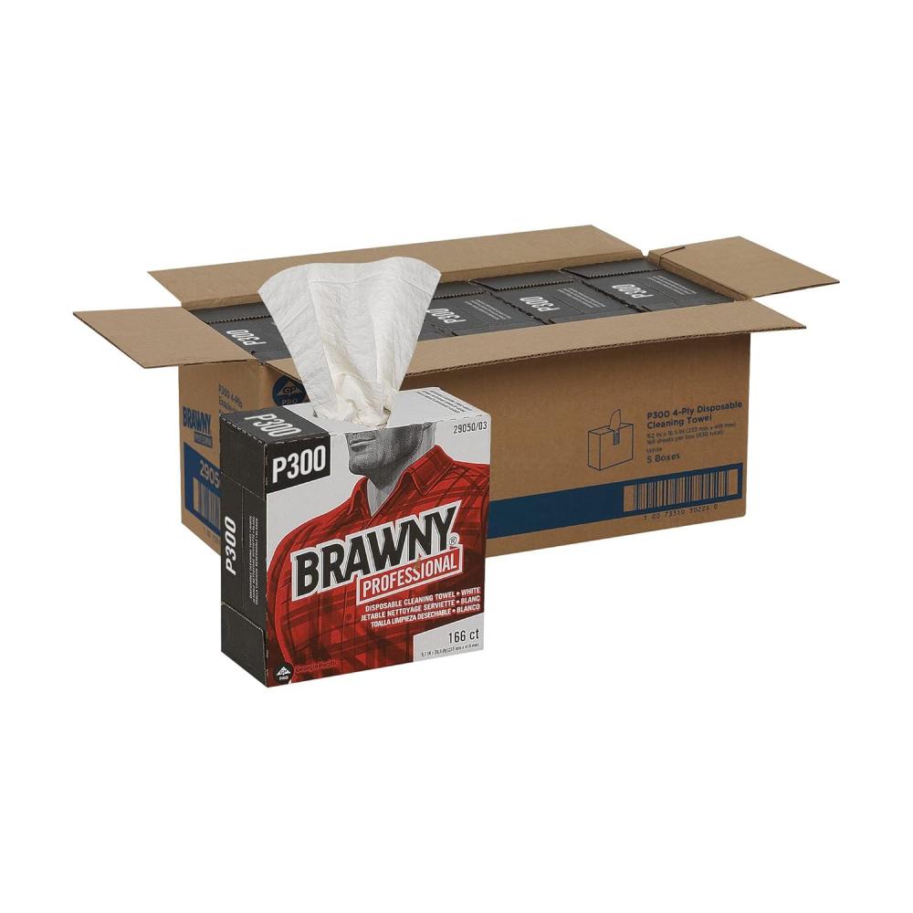 image:imageBrawny Professional P300 Disposable Cleaning Towel by GP PRO 2905003 Medium Duty Tall Box White 5 Boxes 166 Count