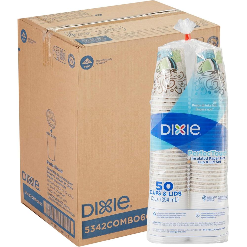 image:imageDixie PerfecTouch 10 oz Paper Coffee Cups and Lids By GP PRO Coffee Haze Design 300 Disposable Cups and Lids 50 Disposable Cups and Lids Per Pack 6 Packs Per Case 5310COMBO600Coffee Haze Design