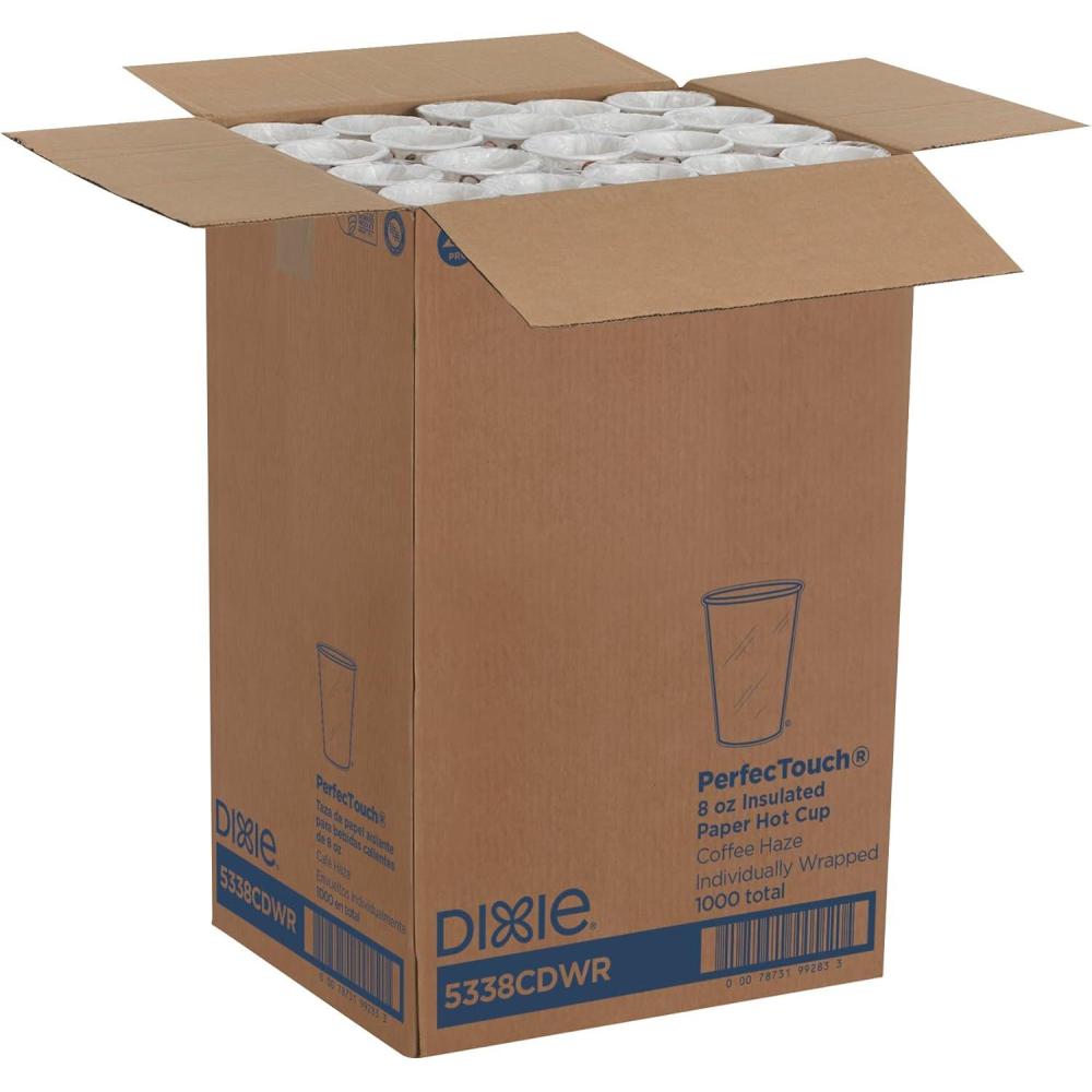 image:imageDixie PerfecTouch 8 oz Paper Coffee Cups By GP PRO Coffee Haze Design 1000 Count Individually Wrapped Disposable Cups 5338CDWRCoffee Haze Design