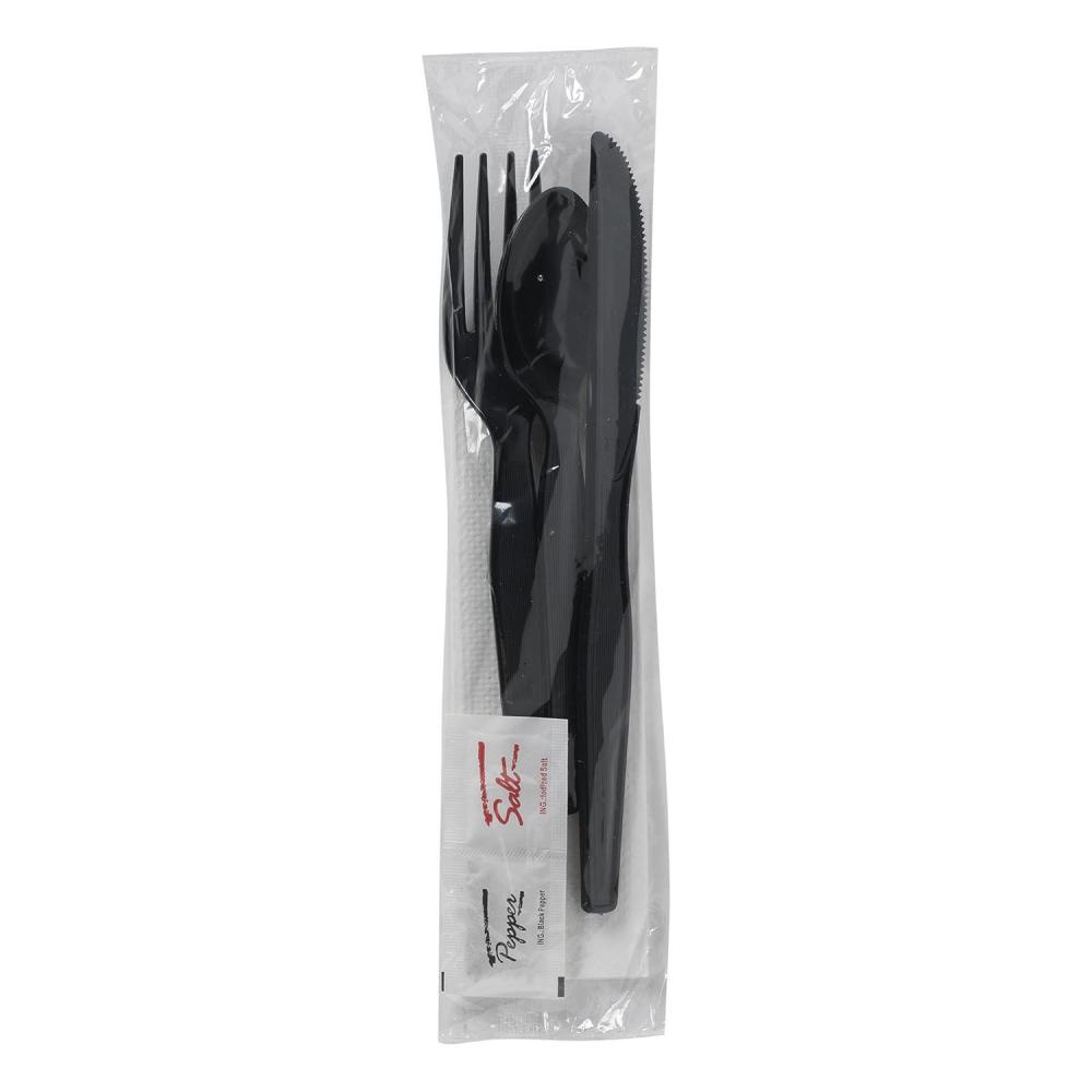 image:imageGeorgiaPacific Dixie Wrapped Cutlery 6Piece Kit Fork Knife Spoon Napkin Salt And Pepper CH56NSPC7 250 Kits per CaseBlackBlack