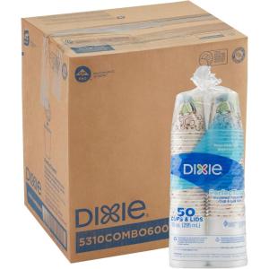 Dixie PerfecTouch 10 oz Paper Coffee Cups and Lids By GP PRO, Coffee Haze Design, 300 Disposable Cups and Lids (50 Disposable Cups and Lids Per Pack, 6 Packs Per Case), 5310COMBO600(White)