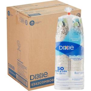 Dixie PerfecTouch 10 oz Paper Coffee Cups and Lids By GP PRO, Coffee Haze Design, 300 Disposable Cups and Lids (50 Disposable Cups and Lids Per Pack, 6 Packs Per Case), 5310COMBO600(Coffee Haze Design)